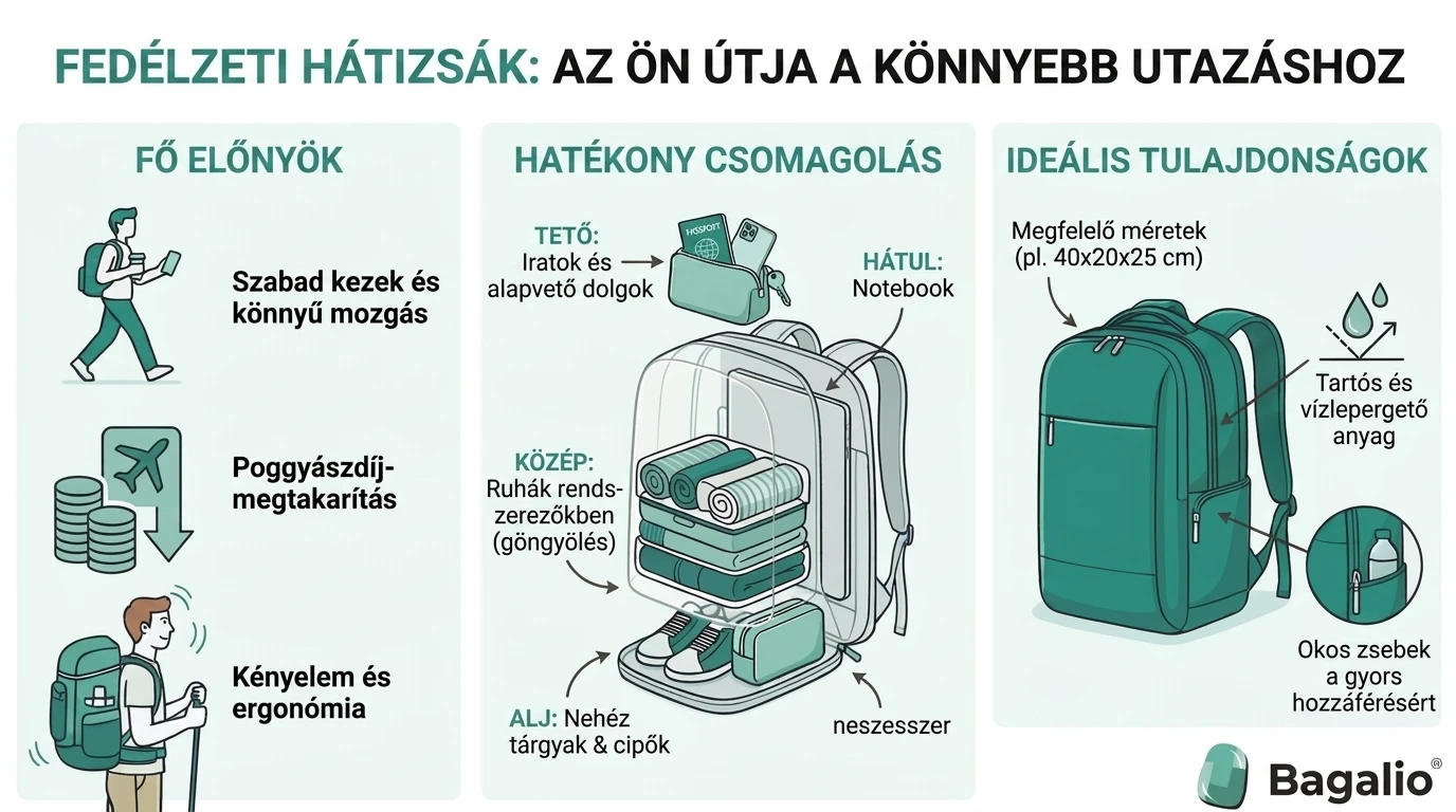 Infografika: kabinhátizsák a bőrönd alternatívájaként – előnyök, pakolás és méretek